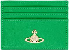 Saffiano faux-leather card holder in green. · Logo hardware at face · Logo embossed at back face · Four card slots · Central note slot · Twill lining · H3 x W4 Supplier color: Bright green Heeled Rain Boots, High Heel Rain Boots, Face Logo, Green Logo, Shoe Boot Sandals, Backpack Tote Bag, Boot Accessories, Card Holder Leather, Tote Backpack