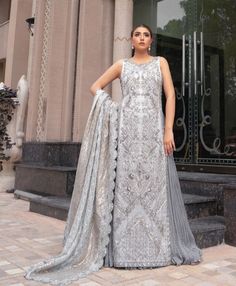 Wedding Sharara With Kameez And Dupatta In Grey Color Grey Sharara, Wedding Sharara, Raw Silk Lehenga, Pakistani Wedding Dress, Net Lehenga, Pakistani Wedding Dresses, Silk Lehenga, Indian Wedding Dress, Pakistani Wedding