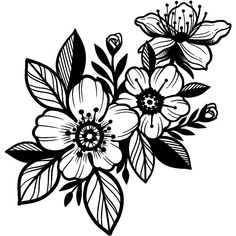 a black and white drawing of flowers