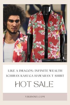 Like a Dragon Infinite Wealth Ichiban Kasuga Hawaiian T-Shirt Yakuza Cosplay Summer Cotton Cosplay Top, Summer Cotton Tops For Cosplay, Harajuku Style Short Sleeve Cosplay Shirt, Yakuza Cosplay, Ichiban Kasuga, Hawaiian T Shirt, A Dragon, Daily Life, Hawaii