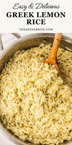 easy and delicious greek lemon rice in a pan