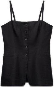 Chic Summer Tank Top With Pockets, Chic Tank Top With Pockets For Summer, Chic Linen Cami Tank Top, Chic Fitted Linen Tank Top, Fitted Linen Casual Tank Top, Chic Unlined Top For Daywear, Chic Summer Tank Top With Buttons, Zara Summer Tops With Pockets, Zara Fitted Tops With Pockets