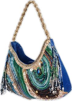 Blue Bohemian Beaded Bag, Elegant Blue Beaded Bag, Chic Blue Embellished Bag, Chic Embellished Blue Bag, Luxury Blue Embellished Shoulder Bag, Blue Rectangular Embellished Shoulder Bag, Blue Bohemian Evening Bag, Blue Bohemian Bag For Evening, Blue Beaded Shoulder Bag As Fashion Accessory