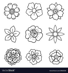 flower icon set in black and white stock photo - image 399784