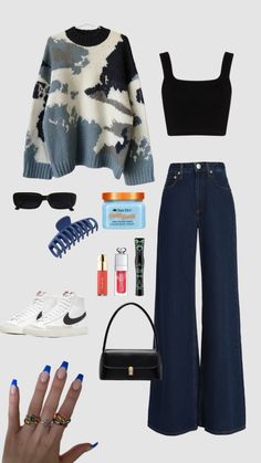 Polyvore Outfits Casual, Winter Outfits Dinner, Outfit Ideas For School Fall, Cute Outfits Winter, Summer Outfits Baddie, Blue Ootd, Ocean Outfits, Outfit Knit, Outfits Skirts