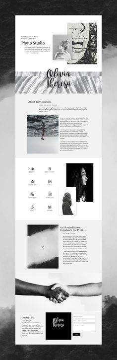 a black and white web page with multiple images