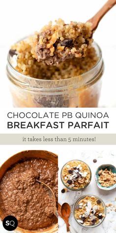 chocolate pb quinoa breakfast parfait in a jar