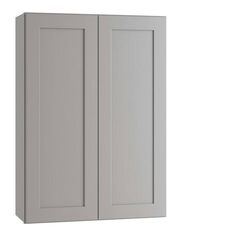 a white cabinet with two doors on the front and one door open to reveal an empty space