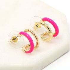 "❤️Bauble Sky Special Offer❤️ ▪️All Order 10% OFF ▪️Free Shipping Over $35 (USA domestic only) [Enamel Colored Double Hoop Earrings]  : Introducing our Neon-Colored Enamel Colored Double Hoop Earrings! These stylish hoops feature a sleek and minimalist design, with a twist of neon or solid color accent on one side. The vibrant pop of color adds a chic and contemporary touch to your look, making these earrings perfect for those who crave a unique and trendy style. Upgrade your wardrobe with these Small Hoop Pink Metal Earrings, Pink Small Hoop Metal Earrings, Pink Small Hoop Earrings In Metal, Double Hoop Earring, Color Epoxy, Double Hoop Earrings, Stacked Earrings, Style Upgrade, Neon Color