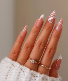 #pinkalmondacrylics #pinksnowflakenails #pinkchristmasnails #christmasacrylicnails Snowflake Nails, Christmas Nails Acrylic, New Year's Nails, Xmas Nails, Stick On Nails, Christmas Nail Designs, Holiday Nails, Nude Nails, False Nails