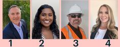 four people in hardhats and safety vests are smiling at the same time