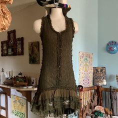 Miss Be ~Fairy Flaunting Incredible Dress Made To Catch Eyes! Questions Welcome! Burning Man, Festival Or Fancy Partay ;) Beading On Clothes, Boho Clothing Patterns, Window Collage, Vintage Green Dress, Bustle Dress, Burning Man Festival, Digital Closet, Online Closet, Quirky Fashion