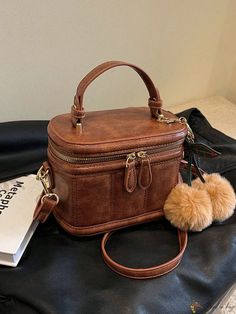 Bird in Bag - Chic Coffee Brown Vintage PU Leather Mini Square Handbag – featuring a Stylish Cherry Pendant Cherry Pendant, Square Handbag, Metallic Handbags, Cloud Bag, Color Coffee, Brown Vintage, Coffee Brown, Bird In Bag, Mini Fashion