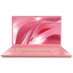 an open pink laptop computer on a white background