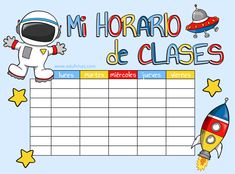 a calendar with an image of a spaceman and rocket ship on the front, in spanish