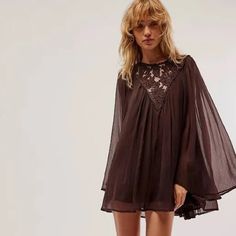 Free People Sunshine Of Love Mini Dress In Black Coffee Size Small Nwt This Sis Such A Classic And Cut Mini. It Is So 1970s And I Can’t Help But Picture Stevie Nicks Wearing It! It’s Perfect For Parties. The Cutout Embroidery Front Is Beautiful And The Sleeves Are Dreamy And Flowy. Perfect For Dancing. New With Tags. Never Worn. Measurements In Photos. Deep Chocolate Brown Color. Lined. Sheer Beach Dresses For Fall, Fall Sheer Dresses For The Beach, Sheer Fall Beach Dresses, Fall Sheer Dresses For Beach, Sheer Dresses For Beach Events In Fall, Stevie Nicks Fashion, Stevie Nicks Outfits, Stevie Nicks Dress, Stevie Nicks Costume