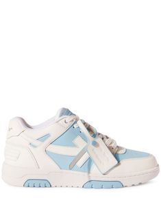 blue/white leather panelled design branded leather insole signature Arrows motif signature Zip Tie tag logo-debossed tongue front lace-up fastening perforated toebox round toe flat rubber sole Due to the dyeing process used, this product must not come into contact with water. Off White Out Of Office, Off White Sneakers, Balenciaga Track, Out Of Office, Office Bag, Sneakers Blue, Dyeing Process, Summer Beach Wear, Derby Shoes