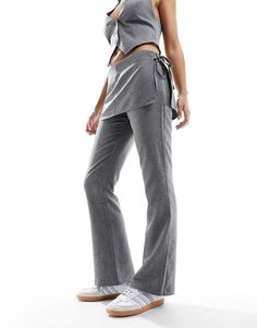 Pants by Miss Selfridge Lower-half looks Regular rise Skirt overlay Tie detail Side zip closure Flared slim fit Pants Skirt, Drop Top, Flared Pants, Charlotte Tilbury, Winter Accessories, Grey Fashion, Flare Pants, Miss Selfridge, Skirt Pants