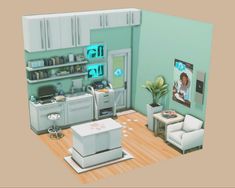 Sims 4 Vets Clinic, Vet Clinic Design Sims 4, Sims 4 Small Vet Clinic, Sims 4 Doctors Office, Sims Vet Clinic Ideas, Sims 4 Vet Clinic Cc, Sims 4 Extra Room Ideas, Sims 4 Vet Clinic Floor Plan, Sims 4 Vet Clinic