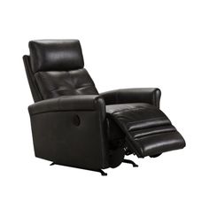 the reclining chair is shown in black leather