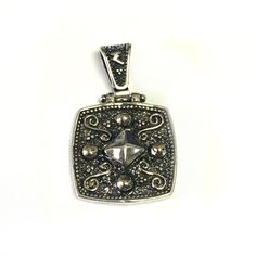 Inspired by the Greek byzantine era, this elegant oxitized sterling silver square pendant follows the traditional Byzantine jewelry style with detailed patterns, rounded corners, and colorful stones. It is a unique pendant made with 925 sterling silver.Sterling SilverOxidized Finish Made In Greece Dimensions: 17 x 17 m Etruscan Jewelry Silver Pendant, Byzantine Jewelry, Colorful Stones, Jewelry Style, Square Pendant, Unique Pendant, Oxidized Sterling Silver, Style Jewelry, Rounded Corners