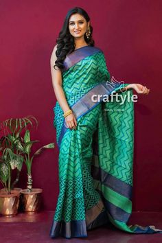 This Sarees item is sold by CraftyleIndia. Ships from India. Listed on 12 Nov, 2023 Transitional Green Pre-draped Saree With Self Design, Fusion Style Pre-draped Saree For Festivals With Unstitched Blouse, Chanderi Floor-length Saree For Navratri, Navratri Chanderi Floor-length Saree, Green Chanderi Pre-draped Saree For Celebration, Designer Banarasi Silk Saree Floor-length, Green Art Silk Choli With Handloom Detail, Designer Banarasi Silk Floor-length Saree, Floor-length Banarasi Silk Saree With Cutdana