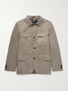 Caruso's overshirt is designed with classic tailoring details like a curved hem and horn buttoned cuffs. It's made from cashmere and has utility patch pockets and a full satin lining for easy layering. Tailoring Details, Tom Ford Bag, Classic Tailoring, Wool Shirt, Wardrobe Edit, Loungewear Shorts, Casual Blazer, Suede Jacket, Mens Outerwear