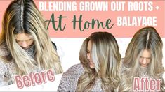 How To Blend Grown Out Roots, Blend Dark Roots Into Blonde, Grown Out Roots Hairstyles, At Home Root Smudge, Blending Grown Out Highlights, Balayage Hair At Home Diy, Diy Reverse Balayage At Home, Diy Root Melt At Home, Grown Out Highlights To Balayage