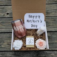 a mother's day gift box with coffee mug, soaps and other items