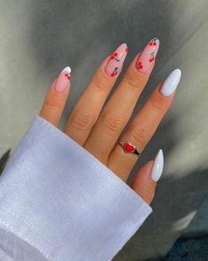 25 Nail Designs You Need to Try Out This Summer - You Have Style Cherry Print Nails, Nail Board, Cherry Nails, Casual Nails, Red Nail, Short Acrylic Nails Designs, Luxury Nails