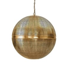 a large round light fixture hanging from a chain