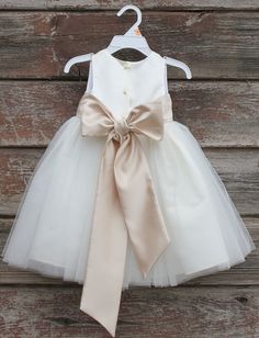 Flower Girl Dresses  IVORY with Champagne FD0FL  Wedding Ivory Flower Girl Dress, Girls Birthday Party Dress, Sage Green Bridesmaid Dress, Girl Holiday, Cheap Flower Girl Dresses, Ivory Flower Girl, Ivory Flower Girl Dresses, Sage Wedding, Wedding Petals