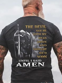 The Devil Saw Me With My Head Down Until I Said Amen Veterans T-Shirt | lilicloth Templar Cross, Veteran T Shirts, Retro Mode, Style Noir, Moda Vintage, Vanuatu, Mens Plus Size, Crew Neck Shirt, 3d T Shirts