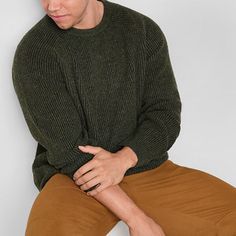 The textured ribbed design of this Frye and Co. pullover sweater from the men's big and tall collection adds an elevated touch to your cold-weather wardrobe. It's crafted from a soft knit fabric for a cozy feel and has a regular-fit, a classic crew neckline, and long sleeves. Style it with chinos and boots. Closure Type: Pullover HeadFit: Regular FitNeckline: Crew NeckSleeve Length: Long SleeveFiber Content: 100% PolyesterFabric Description: KnitCare: Tumble Dry, Machine WashCountry of Origin: … Cheap Men's Sweater With Ribbed Cuffs, Men's Affordable Crew Neck Sweater, Mens Olive Green Sweater, Cable Knit Sweater Men’s, Mens Cable Knit Sweater Green, Large Sweaters, Long Sleeve Pullover Sweater, Green Sweater, Mens Crew Neck