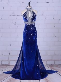 Blue Velvet Prom Dress, Velvet Prom Dresses, Dresses High Neck, High Neck Prom Dress, Beaded Formal Dress, Velvet Prom Dress, Royal Blue Prom Dresses, Mermaid Evening Gown, Prom Dresses Sleeveless