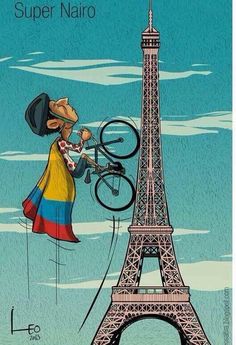 a woman with a bike in front of the eiffel tower