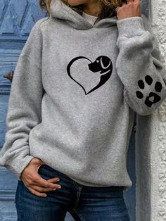 Women's Hooded Printed Fleece Sweatshirt Grey Casual  Long Sleeve Fabric Heart Pullovers Slight Stretch Fall/Winter Women Clothing, size features are:Bust: ,Length: ,Sleeve Length: Warm Long Sleeve Fleece Sweatshirt, Warm Hoodie With Cozy Fit And Long Sleeves, Warm Cozy Fit Hoodie With Long Sleeves, Warm Cozy Fit Long Sleeve Hoodie, Harajuku Clothes, Hip Hop Hoodies, Christian Hoodies, Christian Fashion, Long Sleeve Sweatshirt