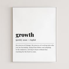 a poster with the words growth in black and white on it's back side