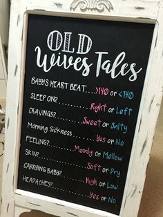 a chalkboard sign with old wives tales written on it