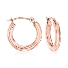 Ross-Simons - 3mm 14kt Rose Gold Hoop Earrings. 1/2". These 14kt rose gold hoop earrings are an essential part of any classic jewelry wardrobe! Wear them with anything from your favorite dress to jeans and a sweater. Hanging length is 1/2". Snap-bar, 14kt rose gold hoop earrings. Hoop Earrings Rose Gold, Sweater Hanging, Spooky Basket, Rose Gold Bangle Bracelet, Gold Huggie Hoop Earrings, Jewelry Presentation, Diamond Ring Cuts, Rose Gold Hoop Earrings, Jewelry Wardrobe