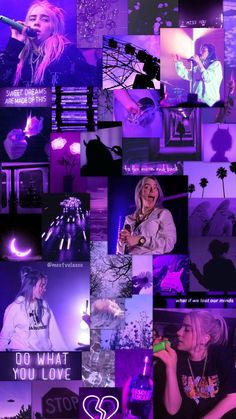 a collage of photos with the words do what you love written on them in purple