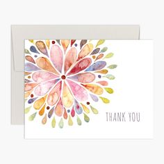 a thank card with watercolor flowers on it