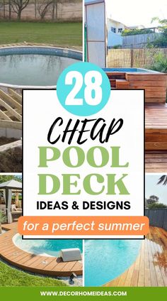 cheap pool deck ideas and designs Deck Ideas On A Budget, Cheap Pool Deck Ideas, Intex Above Ground Pools, Pool Deck Decorations