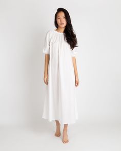 Lucy Nightdress in White Cotton Lawn | Shop Ann Mashburn Romantic Sleeves, Melatonin Gummies, Ann Mashburn, Gathered Neckline, Spare Change, Clothing Catalog, Buckle Shoes, Japanese Cotton, Sweater Gift