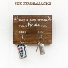 Take a deep breath you are home now key holder for wall, realtor gift, wooden key holder with 2 hooks, rustic key rack, farmhouse style - Bloom And Anchor Key Holder For Wall, Wooden Key Holder, Organ Transplant, You Are Home, Wall Key Holder, Gift Of Time, Realtor Gifts