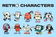 an image of cartoon characters with the words retro characters