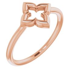 This fashion ring takes on a modern twist to the clover design. This understated ring is available in 14K and platinum. ◆ White gold jewelry is rhodium plated. Rose Gold Flower Shaped Fine Jewelry Ring, Elegant Rose Gold Flower-shaped Ring, Rose Gold Open Flower Ring For Formal Occasions, Formal Rose Gold Open Flower Ring, Modern Rose Gold Stackable Rings For Formal Occasions, V Ring, Three Leaf Clover, Clover Ring, Clover Design