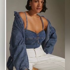 Anthropologie Pilcro Cropped Denim Bustier, Size 12 Nwt Crop Top New With Tags, Never Worn. Straps Detachable And Adjustable. Can Be Worn Strapless. Elastic Ruched Back. Sold Out Online. Selling As Is! Size 12. Band Stretches At Back. Snug Fit For 34/36d. Seems To Fit A C Cup Best. Standard Size. Length Approximately 5.25”. Cotton Material. A43 Fitted Denim Tops With Adjustable Straps, Denim Blue Crop Top In Denim, Denim Cotton Crop Top, Trendy Medium Wash Denim Crop Top, Casual Denim Top With Spaghetti Straps, Casual Denim Spaghetti Strap Top, Denim Tops With Adjustable Straps For Summer, Denim Spaghetti Strap Tops For Summer, Denim Spaghetti Straps Tops For Summer