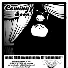 an advertisement for the new revolution entertainment show, featuring a cartoon character in black and white