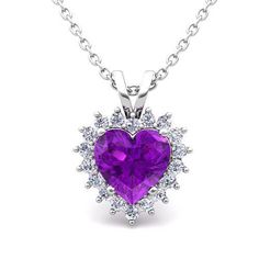 White Gold 14K Amethyst With 8.75 Carats Diamonds Women Pendant Necklace Pendant Sapphire Heart Necklace, Vintage Diamond Jewelry, White Gold Pendant Necklace, 2020 Vision, Gemstone Pendant Necklace, White Gold Pendant, Diamond Jewelry Designs, Heart Pendant Gold, Cartier Jewelry